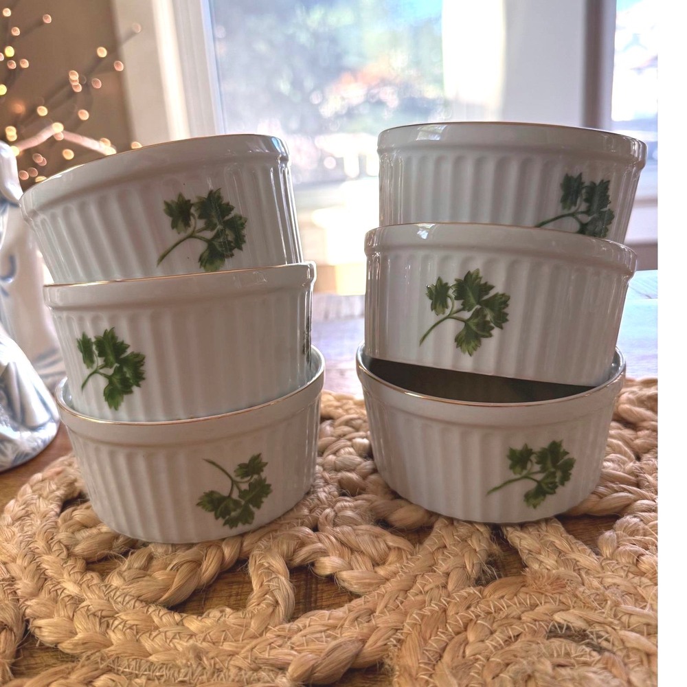 Set 6 Vintage Andrea Sadek Parsley Oven to Table Cookware Ramekins 7377 4" Bowls